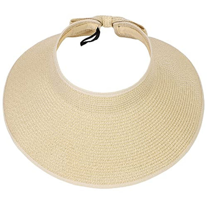 sy soul young Women's Straw Hat with Ponytail Hole Wide Brim Visor Sunhat - color: Beige