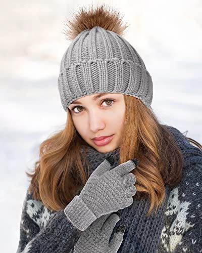Syhood 4 Pcs Hat and Glove Set Winter Beanie and Glove Set - color: Gray and Pink