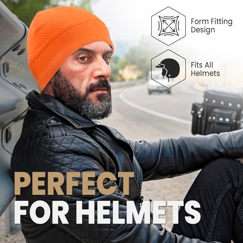 Skull Cap for Men Women Unidirectional Moisture Absorption & Sweat Wicking Quick-Dry Running Hat Beanie, Thermal Helmet Liner - color: Orange