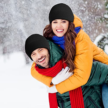 Cooraby 3 Pack Unisex Winter Skull Cap Beanies Knitted Cuff Hats Caps Roll-up Edge Beanie Hats for Men Women Outdoors - color: Black
