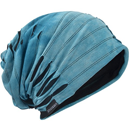 Mens Slouch Hollow Beanie Summer Skullcap B090 - color: Blue