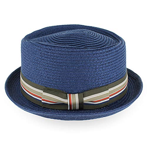 Belfry Men/Women Summer Straw Pork Pie Trilby Fedora Hat in Blue, Tan, Black - color: Strjnavy, size: XX-Large