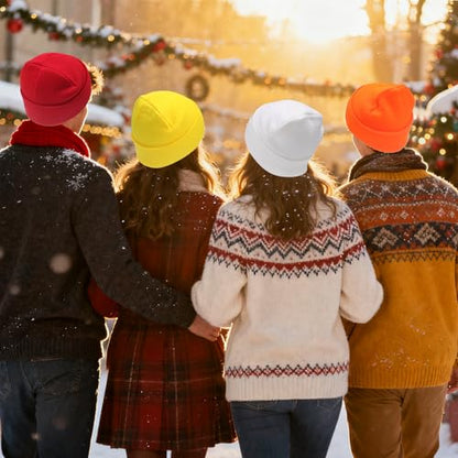 PFFY Beanie for Men Women Unisex Knit Cuffed Winter Beanies Hats Skull Cap - color: Orange