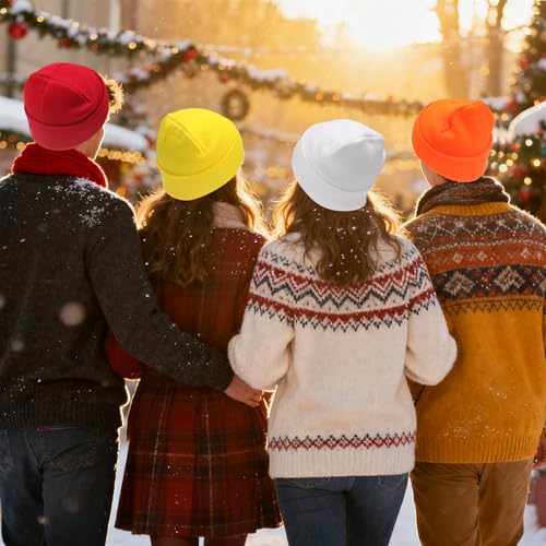 PFFY Beanie for Men Women Unisex Knit Cuffed Winter Beanies Hats Skull Cap - color: Red