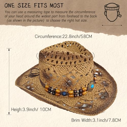 Straw Cowboy Hat for Women, Cowgirl Hat Wide Brim Western Cowboy Hat - color: Style8