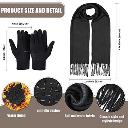 Zhehao Winter Trapper Hat Gloves Scarf Set for Men Waterproof Plush Lined Trapper Hat Touchscreen Glove Warm Soft Scarf - color: Black