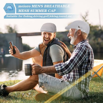 meioro Mens Breathable Mesh Summer Hat Adjustable Flat Cap Newsboy Beret Ivy Cap Irish Cabbie Fishing Hats - color: Lightgrey