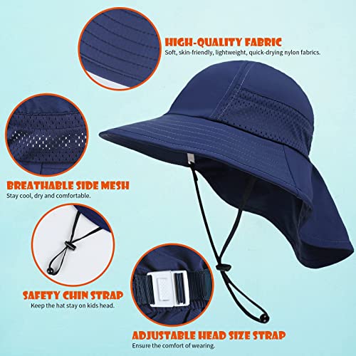 Toddler Baby Sun Hat Kids Summer Beach Essentials Adjustable Beach Hats with Bucket Wide Brim for Boys Girls Age 0-14 Years - color: 1pc-navy, size: 6-24 Months