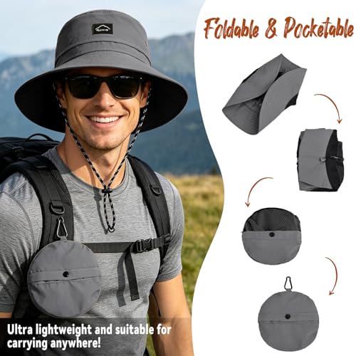 ZOORON Sun Bucket Hats for Women Men UPF 50+Packable Fishing Hats Quick Dry Waterproof Hiking Hat with Detachable Chin Strap - color: 1pack-dark Grey