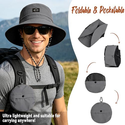 ZOORON Sun Bucket Hats for Women Men UPF 50+Packable Fishing Hats Quick Dry Waterproof Hiking Hat with Detachable Chin Strap - color: 1pack-dark Grey