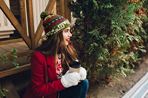 TINKUY Peru Alpaca Wool Winter Beanie, Handmade Bobble Hat, Unisex, One Size - color: Military