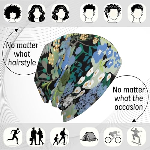 Unisex Stretch Knit Beanie Hat - color: Flowers and Plants