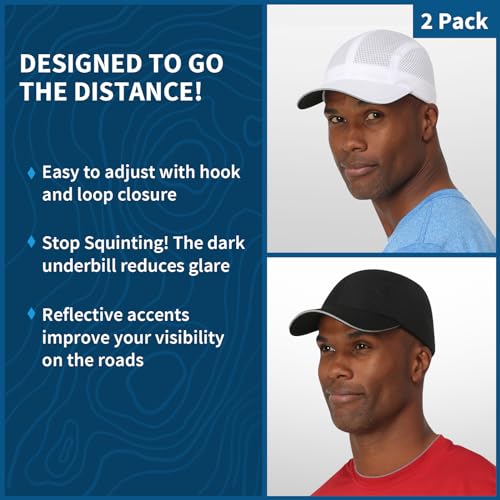 TrailHeads Men's Race Day Running Hat, Quick Dry, Moisture Wicking - color: White & Black 2-pack