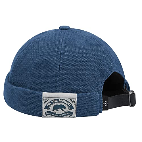 Clakllie Retro Docker Hat for Women Men Cotton No Brim Hat Adjustable Brimless Cap Worker Sailor Cap No Visor Beanie Hat - color: Blue-ct36