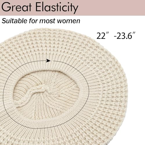 Peicees 2 Pcs Crochet Beret Hat for Women Knitted Beanie Fashion French Artist Hat Painter Cap Thin Soft Lightweight Elastic - color: Grey+white