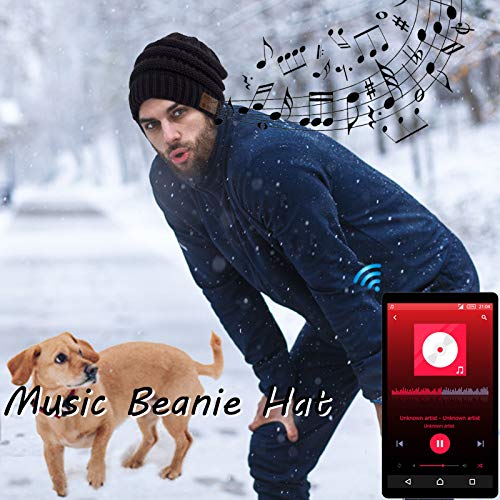 Wireless Music Beanie Hat for Men Women Unisex Winter Warm Soft Knit Cap Beanie with Wireless Headphone Headset Stereo HD Speaker Mic Boys Girls Tech hat - color: Black-02