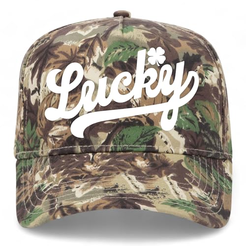 Lucky Cursive Hat | Premium Adjustable Snapback Baseball Trucker Hats for Men & Women - color: Camo