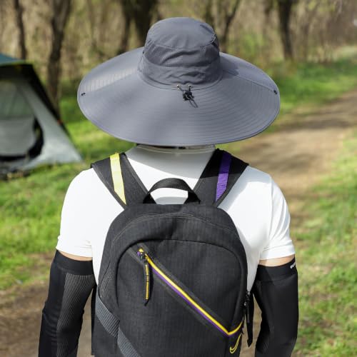 Wide Brim Sun Hat for Men Women UV Protection Bucket Fishing Hats - color: Dark Gray