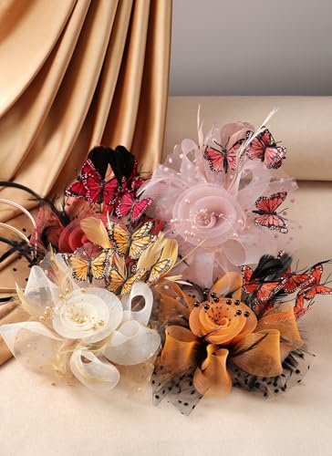 Zinniday Butterfly Derby Hat 2025 - Classic Tea Party Hats with Hair Clip, 1920s 50s Fascinators for Lady Woman - color: Black Orange