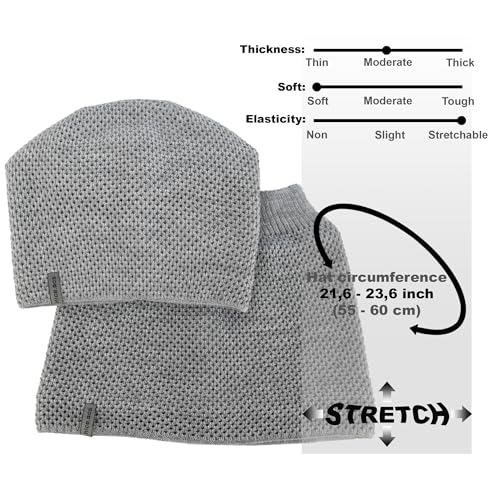 Hat and Scarf Set for Women – Knit Winter Beanie Fleece Lined Neck Warmer – Wool Double Layer Cap - color: Grey