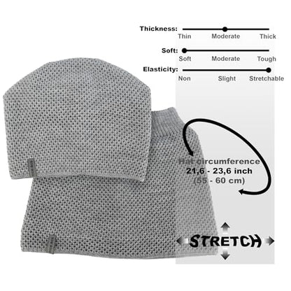 Hat and Scarf Set for Women – Knit Winter Beanie Fleece Lined Neck Warmer – Wool Double Layer Cap - color: Grey
