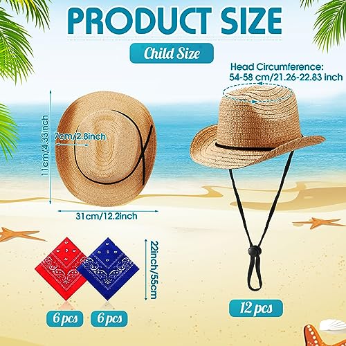 SATINIOR 12 Set Kids Cowboy Hats Bulk with Bandanas - color: Khaki