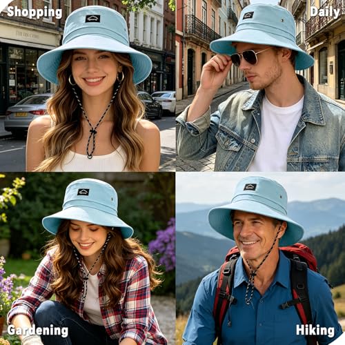 ZOORON Sun Bucket Hats for Women Men UPF 50+Packable Fishing Hats Quick Dry Waterproof Hiking Hat with Detachable Chin Strap - color: 1pack-blue