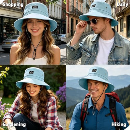 ZOORON Sun Bucket Hats for Women Men UPF 50+Packable Fishing Hats Quick Dry Waterproof Hiking Hat with Detachable Chin Strap - color: 1pack-blue