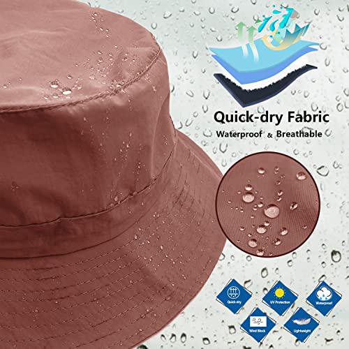 woogwin Waterproof Bucket Rain Hat with Chin Strap Quick Dry Packable Boonie Sun Hat Safari Hat UV Protection - color: Red