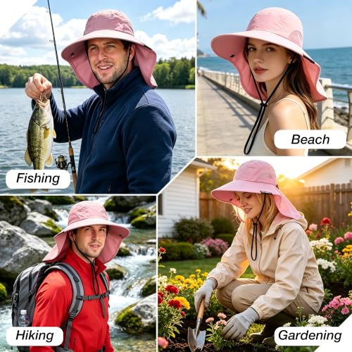 Solaris Small‑Head‑Fit Sun Hat with Neck Flap for Men & Women - color: #2 Pink, size: Medium