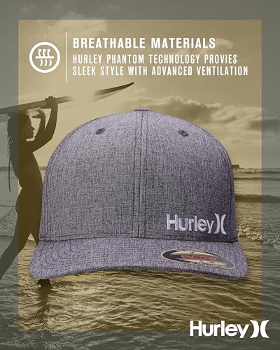 Hurley Mens Baseball Cap Moisture-Wicking Flexfit Curved Bill Fitted Hat - color: Light Grey, size: Small-Medium
