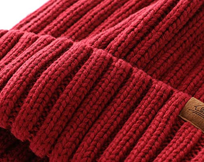 Home Prefer Mens Winter Hat Wool Fleece Lined Knit Beanie Hat Warm Stocking Caps - color: Red