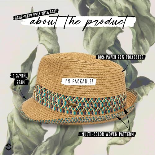 Funky Junque Short Brim Fedora Packable Sun Hat for Women - color: 1 - Blue