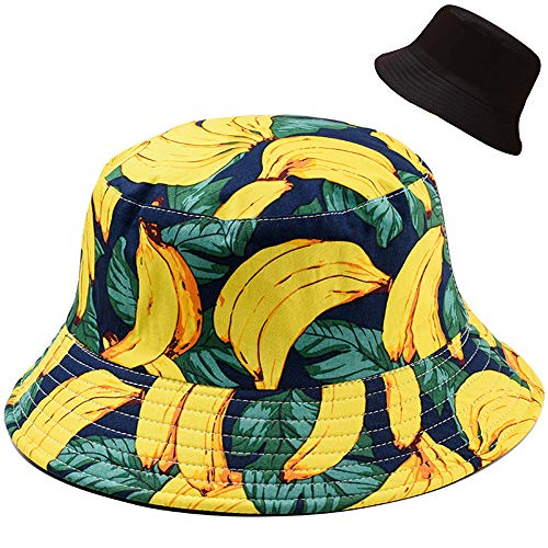 XYIYI Cute Bucket Hat Beach Fisherman Hats for Women, Reversible Double-Side-Wear - color: Banana