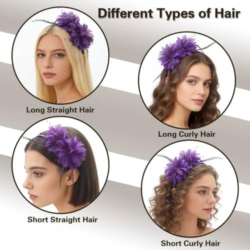 Fascinators for Women Ribbon Feather Tea Party Headwear - color: Purple