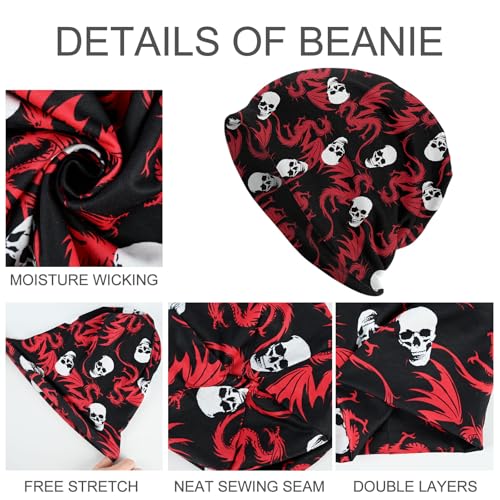 Slouchy Beanie Hat Skull Cap Chemo Headwear Baggy Hats for Men Women Running Cycling - color: Dragon Skull
