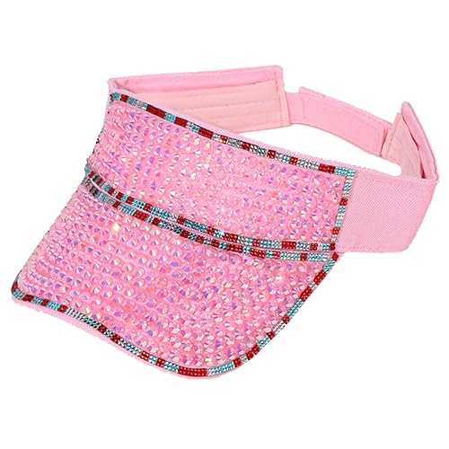 Bling Visor Shiny Rhinestones Sport Sun Adjustable Summer Cap Visor Caps for Women Men - color: B-pink