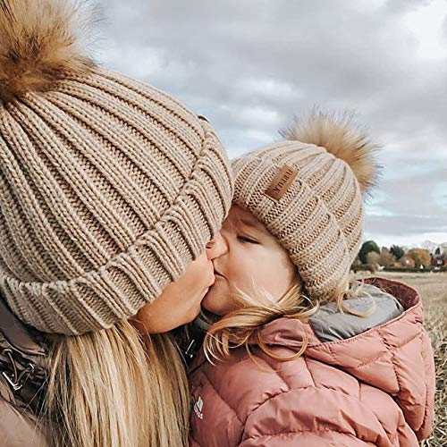 FURTALK Womens Winter Knitted Beanie Hat with Faux Fur Pom Warm Knit Skull Cap Beanie for Women - color: Smoke Gray