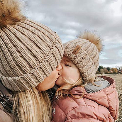 FURTALK Womens Winter Knitted Beanie Hat with Faux Fur Pom Warm Knit Skull Cap Beanie for Women - color: Smoke Gray