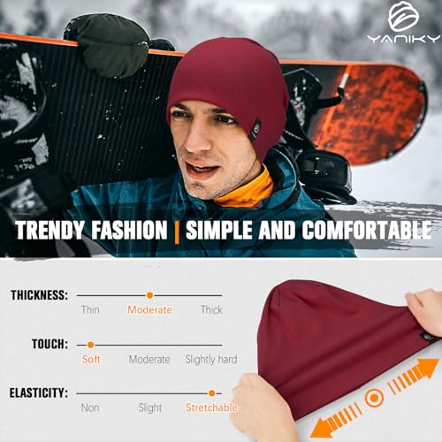 YANIKY Slouchy Beanie for Women, Mens Soft Cotton Beanie Hat, Double Layer Windproof Skull Cap for All Seasons - color: Red