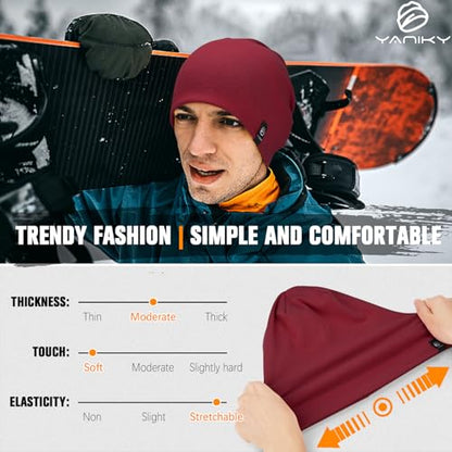 YANIKY Slouchy Beanie for Women, Mens Soft Cotton Beanie Hat, Double Layer Windproof Skull Cap for All Seasons - color: Red