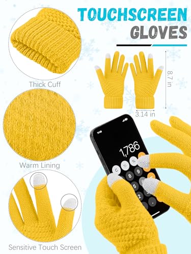 LOROME Winter Beanie Hat Scarf Gloves, Warm Fleece Knit Neck Scarf Set Gift - color: Ginger Yellow