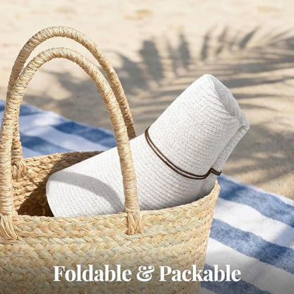Women's Sun Straw Hat Wide Brim Floppy Foldable Hats Beach Travel Summer Vacation Hat UPF 50+ - color: White