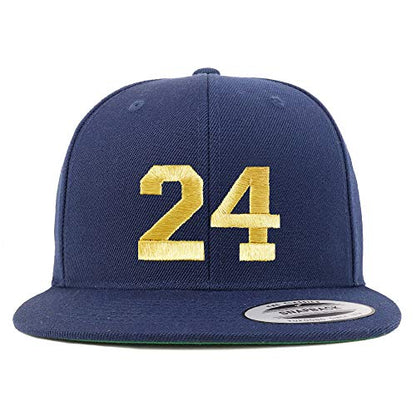 Trendy Apparel Shop Number 24 Gold Thread Flat Bill Snapback Baseball Cap - color: Navy