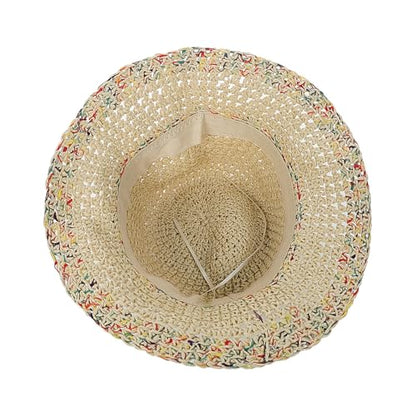 Womens Little Girls Summer Crochet Straw Bucket Hat Colorful Floppy Sun Shade Boonie Cap Wide Brim Beach Vacation Sun Hat - color: Beige, size: 2-5T