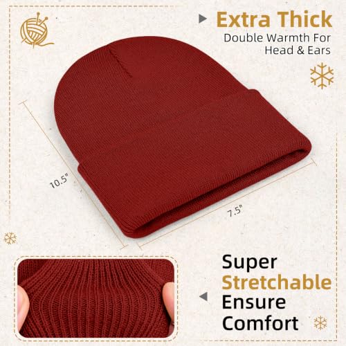 ZOORON Beanie for Men Women Slouchy Winter Beanie Hats Cuffed Skull Caps - color: 2pack-black&wine.