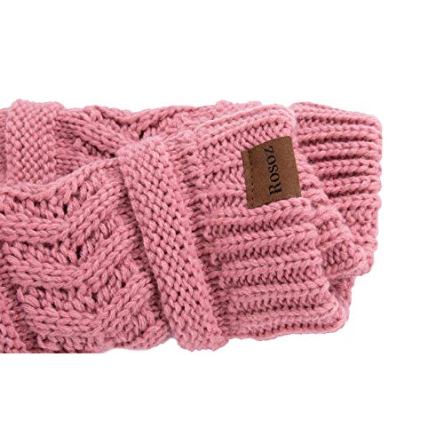 Rosoz 2 Pack Ponytail Beanie for Women,Winter Warm Beanie Tail Soft Stretch Cable Knit Messy High Bun Hat - color: 2pack-grey/Skin Pink