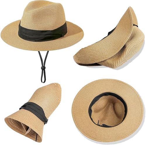 Kids Straw-Sun-Hat Boys Panama-Beach-Hat Girls Wide-Brim Sun Protection Fedora-Straw-Hat fit for 5-9T Summer-Outdoor