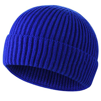 ROYBENS Swag Wool Knit Cuff Short Fisherman Beanie for Men Women Winter Hat - color: 1pcs-blue