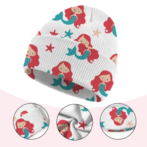 Kids Beanie Knit Hat Winter Unisex Cuffed Beanies Skull Cap Warm Double Layer Thick Acrylic Cute for Girls Boys - color: Mermaid